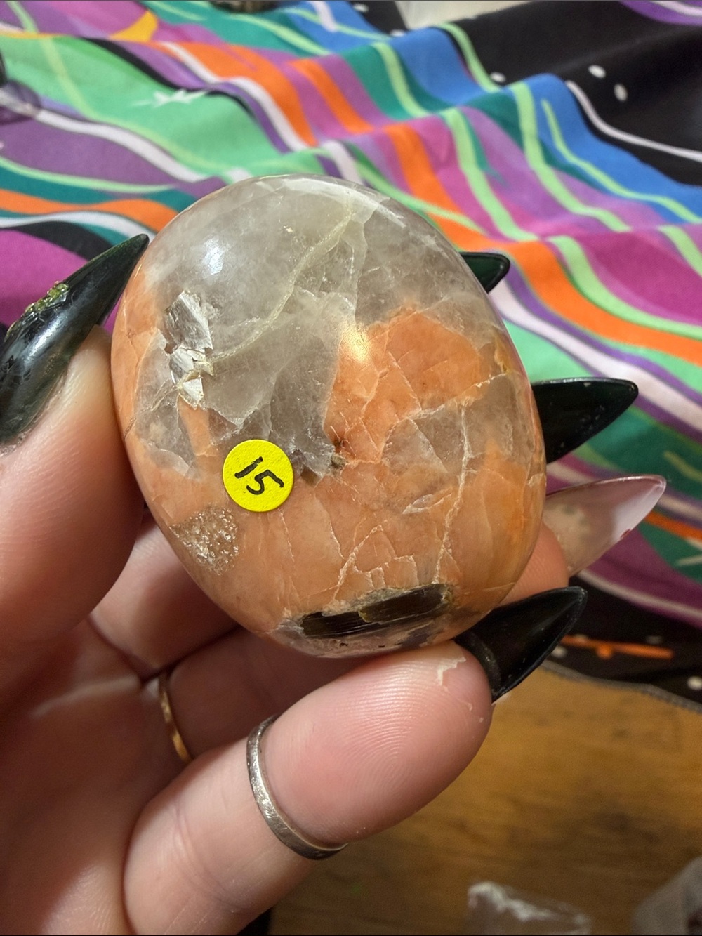 Polished peach moonstone palm stone decorative accent